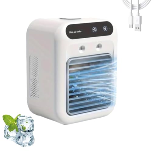 Mobile Klimaanlage, Tragbare Luftkühlgerät, Mini Klimaanlage Akku Portable, 2 Lüftungsstufen & 2 Sprühmodi, Mini Klimatisierung für Schlafzimmer und Outdoor Camping(Weiß)