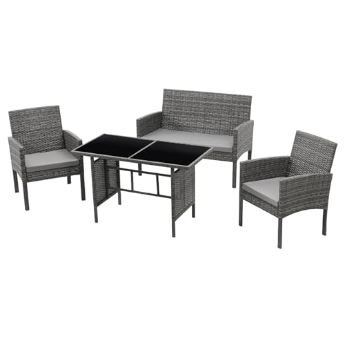 SVITA Brooklyn XL Polyrattan Essgruppe Lounge Garnitur Gartenmöbel Set Esstisch Grau