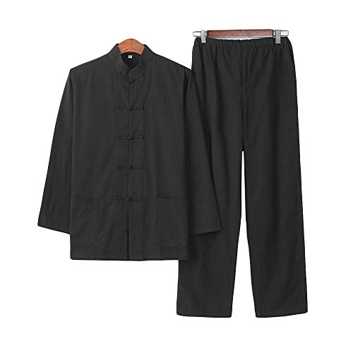 G-LIKE Herren Anzug Chinesischer Stil - Traditionelle Kampfkunst Kung Fu Tai Chi Wushu Klassisch Tangzhuang Langärmelig Hemd Hose Training Uniform Frühling Herbst Freizeit Kleidung (Schwarz, XL)