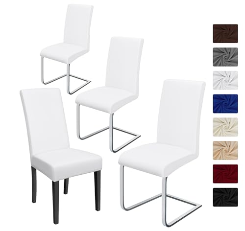 Stuhlhussen 4 Stück, Stretch-Stuhlbezug elastische Moderne Husse Elasthan Stretchhusse Stuhlbezug Stuhlüberzug . bi-Elastic Spannbezug, sehr pflegeleicht und langlebig Universal (4 Stück, Weiß)-J