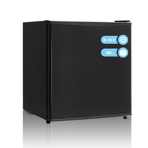 Techomey Kühlschrank 46L, Mini Kühlschrank Schwarz, Leise Kühlschrank Klein 39dB, Minikühlschrank mit Umkehrbare Tür 220-240V, Minibar für Zimmer, Hotel,Büro,Küche,Wohnungen