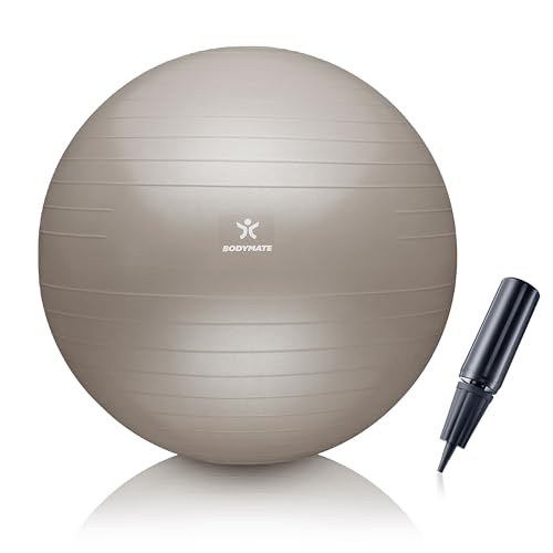 BODYMATE Gymnastikball Sitzball Trainingsball mit GRATIS E-Book inkl. Luft-Pumpe, Ball für Fitness, Yoga, Gymnastik, Core Training, für starken Rücken als Büro-Stuhl Cotton Bloom 75cm