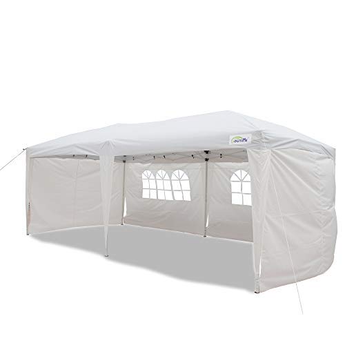 Goutime Faltpavillon Pavillon Partyzelt Wasserdicht 3x6m Mit 4 Seitenwänden Und Tasche Mit Rädern,Gartenpavillon für Hochzeiten,Freien,Garten,partyzelt（Weiß）
