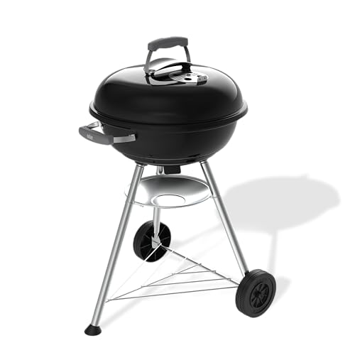 Weber Compact Kettle Holzkohlegrill (2026 Version) / Dreibein-Ständer und Räder, Hitzebeständiges, rostfreies Design, Verchromter dreilagiger Rost, 47 cm, Schwarz