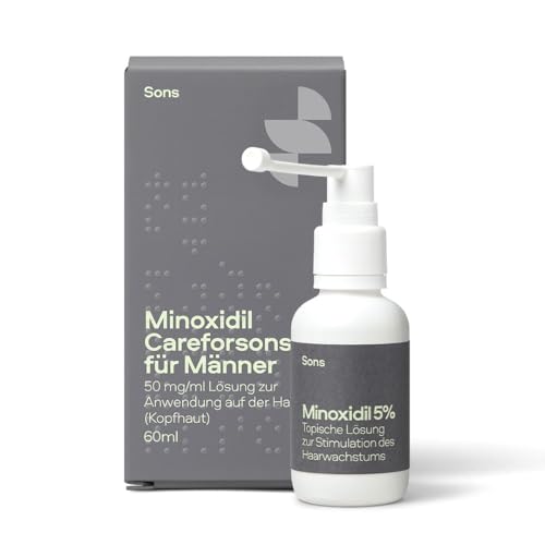 Sons Minoxidil 5% Lösung (1x60ml) für Männer bei Haarausfall, Klinisch bewährte Behandlung, fördert Haarwachstum & Haarverdichtung, Stimuliert Follikel, mit präzisem Pumpspender, 1 Monat