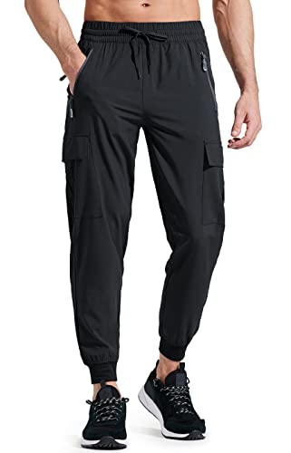 Libin Jogginghose Herren Leichte Wanderhose Cargohose Outdoorhose Trekkinghose Stretch Schnelltrocknend Freizeithose Sporthose Running Trainingshose mit Taschen, Schwarz 3XL