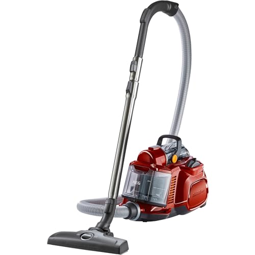 AEG Staubsauger Beutellos, Ideal für Haustierbesitzer, Zusatzdüsen + Spezialdüsen-Set für Tierhaare, 750 Watt, 9 m Aktionsradius, 1,4l Staubbehälter, Waschbarer Hygiene Filter, Leise, Rot, LX7-2-CR-A