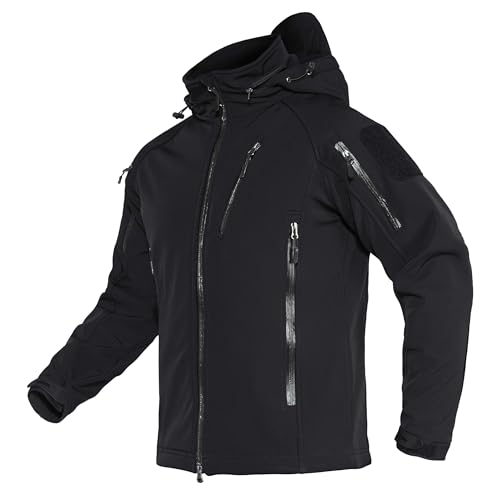 TACVASEN Herren Wandern Übergangsjacke Soft Shell Jacke Herrenjacke Outdoor Winter Thermo Jacket (L, Schwarz)