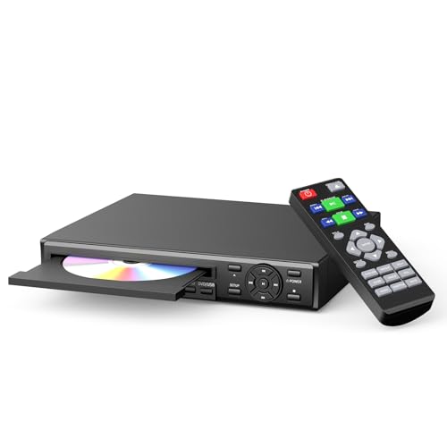 Desobry DVD Player für Fernseher, 1080p HD DVD Player mit verbessertem Laufwerkssteuerungssystem, Region-Free DVD/CD Player mit HDMI- & AV-Ausgang, Resume-Funktion, Fernbedienung