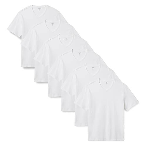Amazon Essentials Herren Kurzärmeliger V-Ausschnitt in normaler Passform, 6er-Pack, Weiß, L