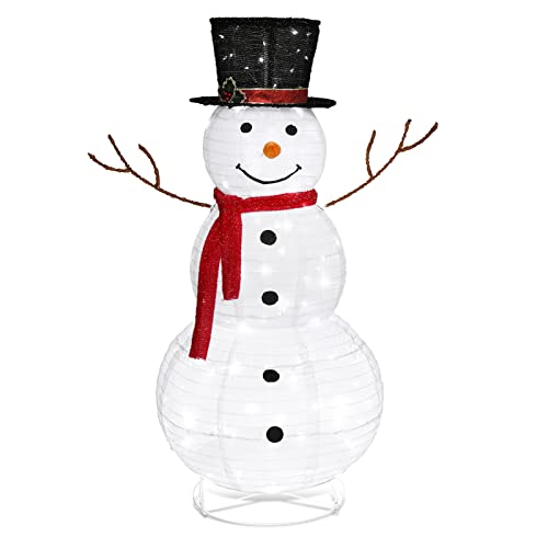 LEADZM Schneemann deko außen, Weihnachtsdekoration für den Innenbereich mit Pfählen, Pop-up Schneemann Figur mit 90 weiße LEDs, 120cm