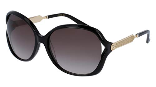 Gucci Damen GG0076S 002 Sonnenbrille, Schwarz (Black/Grey), 60