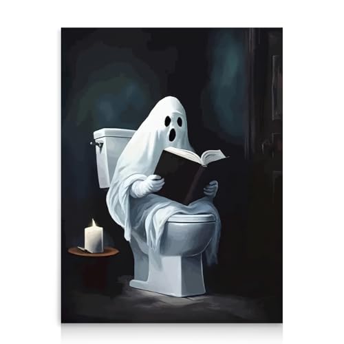 Dazzlewall Lustige Geister Wand Kunstdruck, Gothic Geist Lesen Auf Toilette Bilddruck, Gruseliges Halloween Dekor für Badezimmer Galerie Wand, 12x16 zoll Ungerahmt