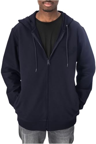 Emporio Armani Men's Textured Terry Jacket with Hood, Navy Blue, XL