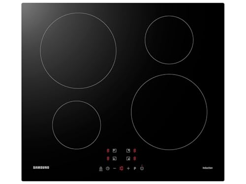Samsung NZ64M3NM1BB Autarkes Induktionskochfeld, 60 cm große Herdplatte aus Glaskeramik, Rahmenlos, 4 Kochzonen mit Touch Steuerung, 9 Leistungsstufen, 4 Booster, Kindersicherung, Schwarz