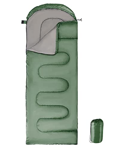 LONENESSL Schlafsack mit Kapuze,, warm, leicht, rechteckiger Umschlag, Camping-Schlafsack für Erwachsene, Wandern, Rucksackreisen, Reisen, Outdoor- und Indoor-Aktivitäten (grün), Einheitsgröße