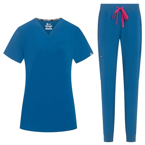 B-well NAOMI Damen-Schrubb-Set Schlupfkasack + Schlupfhose Set Medizin Arzt Uniform Schlupfjacke Oberteil mit Hose Medizinische Berufsbekleidung mit Elastan (Karibik, L)