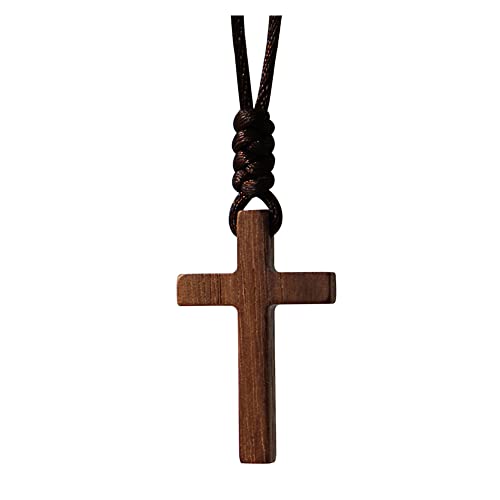 Natürliche Holzkreuz Holz Kreuz Anhänger Halskette für Männer Frauen Walnuss Holz Christliche Taufe Weihnachten Ostern Gebet Glaube Bestätigung Geburtstag Geschenk Auto Rückblick Spiegel Hängende