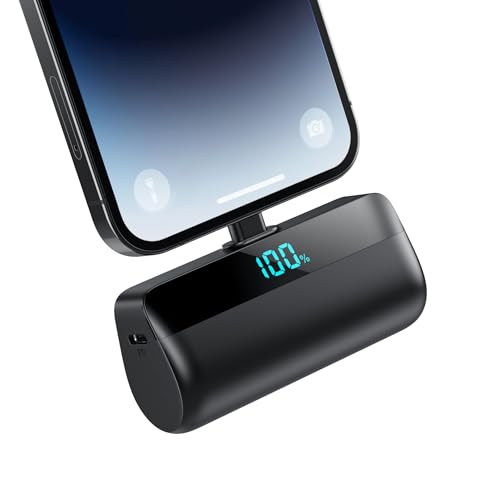 Mini Powerbank für iPhone 5200mAh, Upgrade 20W PD 3.0A Schnelles Aufladen Kompakt Power Bank mit LCD Display Akkupack Kompatibel mit iPhone 14/13/12/11/XS/XR/8/7/6 usw (Schwarz)