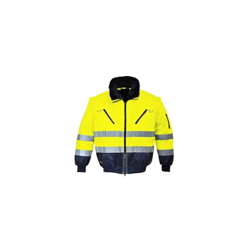 Portwest Hi-Vis Warnschutz 3-in-1 Pilotjacke, Größe: M, Farbe: Gelb/Marine, PJ50YNRM