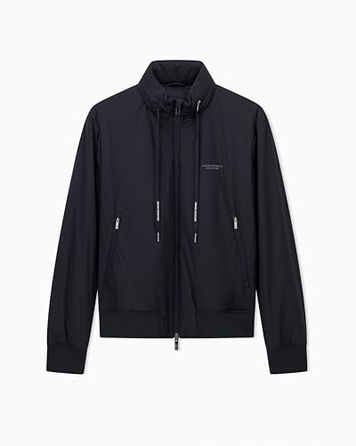 Armani Exchange Men's Essential, Removable Hood loged Drawstring Side Logo Blouson Jacket, Blue, L