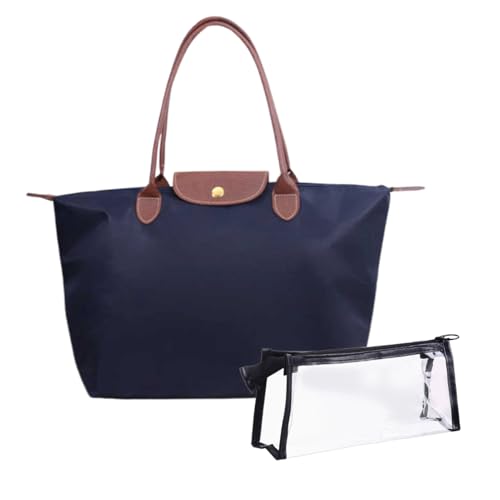 Lumive 1 Umhängetasche + 1 Kosmetiktasche Groß, Damen Taschen Set, Faltbare Handtasche Schule, wasserdichte Schultertasche, Reisetasche Shopper für Alltag & Büro（Dunkelblau.）