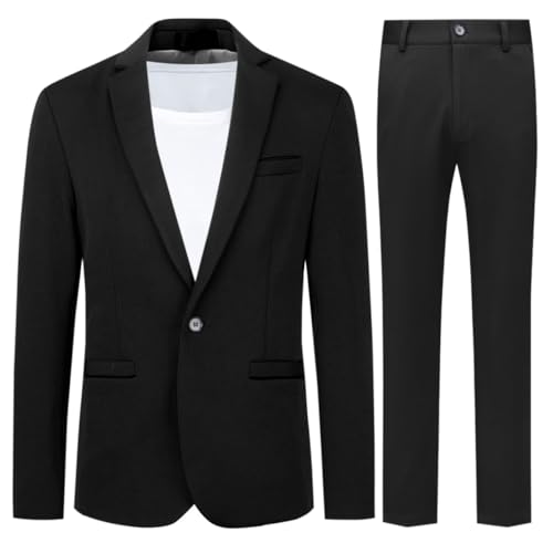 Allthemen Herren Anzug Stretch 2 Teilig Herrenanzug Slim Fit Business Hochzeitsanzug für Männer Schwarz 3XL