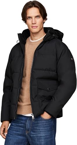 Tommy Hilfiger Herren Pufferjacke Rockie Utility mit Kapuze, Schwarz (Black), L