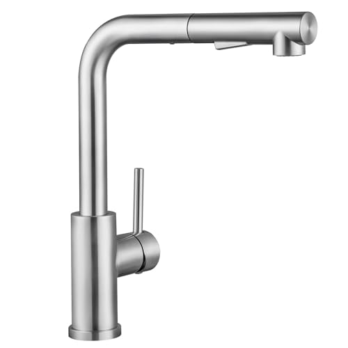 CECIPA Hochdruck Wasserhahn Küche Ausziehbar, Küchenarmatur mit Brause Zwei Wasserstrahlarten, Einhebel Spültischarmatur 360° Schwenkbar, Mischbatterie Küche Edelstahl Gebürstet, X203S