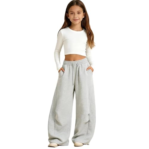 Generisch Baggy Jogginghose Mädchen Y2K Barrel Sweatpants Wide Leg Hose mit Kordelzug und Taschen Casual Trainingshose Streetwear Freizeithose für Schule Alltag Outdoor