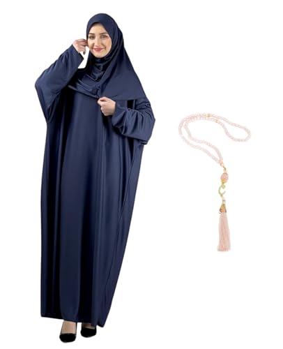 Damen Gebetskleidung Mit Hijab Rosenkranz, Muslim Kleidung Für Frauen, Türkisch Muslimische Lang Kleider Set, Abaya Jilbab, Islamische Burka, Ramadan (as3, alpha, one_size, regular, regular, Sattblau)