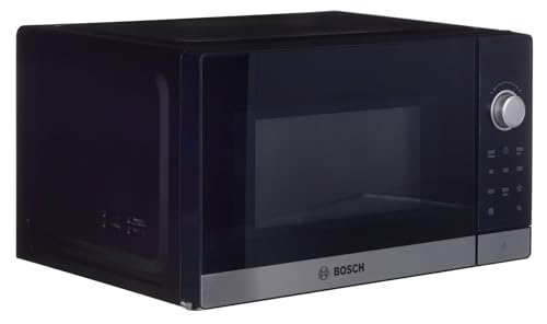 Bosch FFL023MS2 Serie 2 freistehende Mikrowelle, 26 x 44 cm, 800 W, Drehteller 27 cm, Türanschlag Links, AutoPilot 7 mit 7 Automatikprogramme, Reinigungsunterstützung, LED-Touchdisplay, Edelstahl
