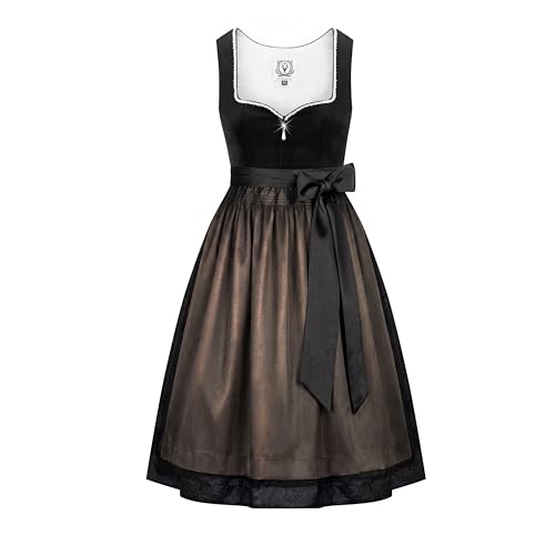 DIRNDLSTERN Trachtenkleid Damen Schwarz - Samt Midi Oktoberfest Outfit Dirndlkleid mit Jacquard 2026 Schwarz 38