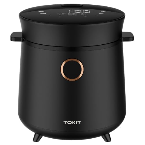 TOKIT 1,5L Reiskocher Klein für 1-2 Personen, Multikocher Mini Reiskocher mit Antihaftbeschichtetem Aus Edelstahl, 24-Stunden-Timerund Warmhalten, tragbar, 9 Funktionen für Braunen Reis, Dampf, Suppe