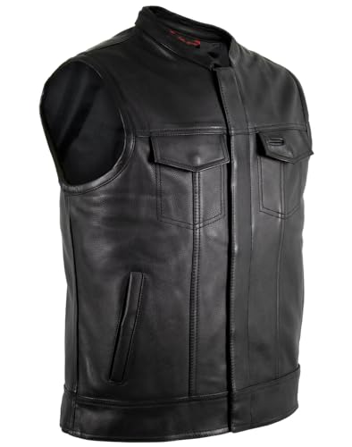 MDM Herren Lederweste im Jeans Stil, Sons of Anarchy Kutte, Schwarz, Rindsleder (Gr. XL)