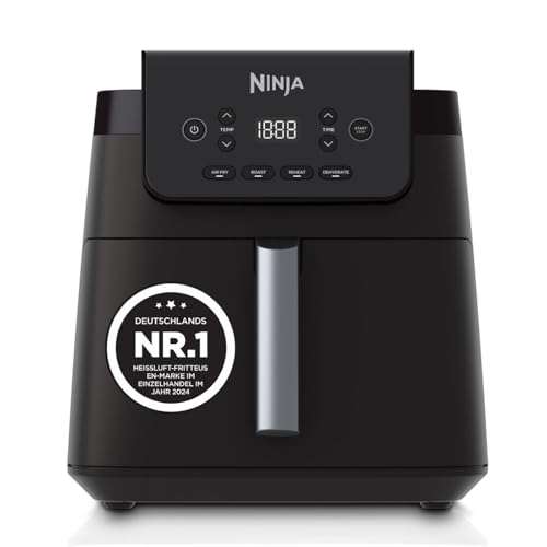 Ninja Heißluftfritteuse, 6,2 l, ohne Öl, große quadratische Schublade, Braten, Heißluftfrittieren, Dörren, Aufwärmen, digital, Antihaftbeschichtet, Spülmaschinengeeigneter Korb, Schwarz, AF170EU