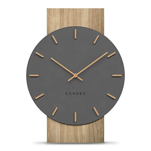 Cander Berlin MNU 2630 Z Wanduhr lautlos 41 cm ohne Tickgeräusche Wohnzimmer modern Vintage grau schwarz Holzzeiger