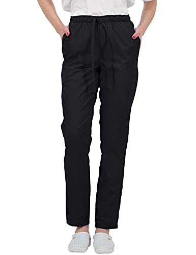 B-well ALESSI Medizinische Schlupfhose Arbeitshose Multitaschen Unisex mit Elastischem Bund und Gesäßtaschen Krankenhaus Uniformhose mit mittlerer Taille und Rundumgummibund (Schwarz, L)