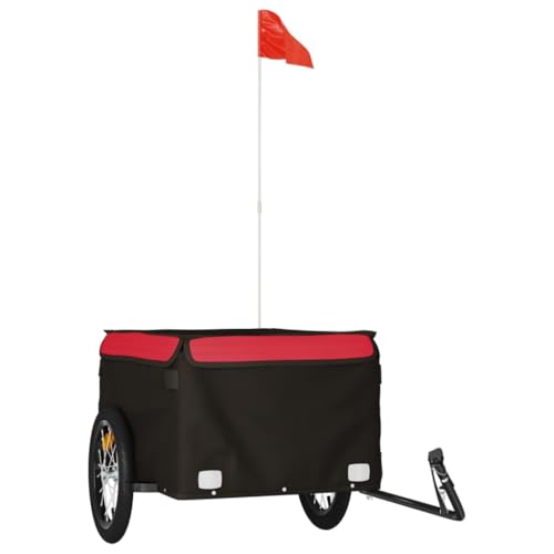 vidaXL Fahrradanhänger, Anhänger für Fahrrad, Lastenanhänger mit Deichsel Sicherheitsflagge, Transportanhänger, Schwarz Rot 45kg Eisen