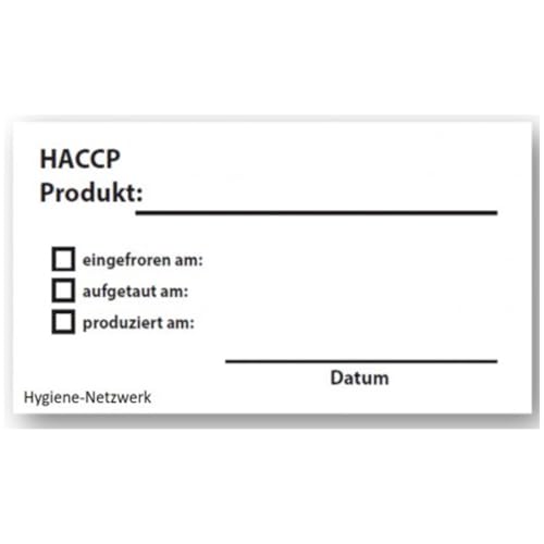 Wasserlösliche Etiketten HACCP. Ideal für Gastronomie und Großküchen. Selbstklebend und rückstandslos auflösbar. 500 Label auf Rolle im Spender. Größe 70 x 35mm