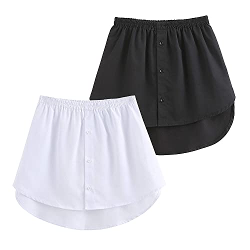 Acramy Damen Mini Unterrock Lower Skirt Sweep Hemd Verlängerung Rock mit Knöpfen (L, Schwarz+Weiß)