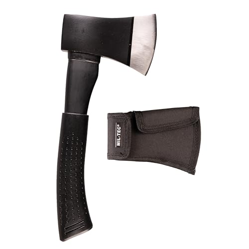 Mil-Tec Vollstahlaxt mit Kopftasche • Gummierter Griff • Axt klein für Camping, Outdoor, Survival, Jagd, Trekking, Garten • Spaltaxt Holz • Axt Outdoor • Survival Ausrüstung