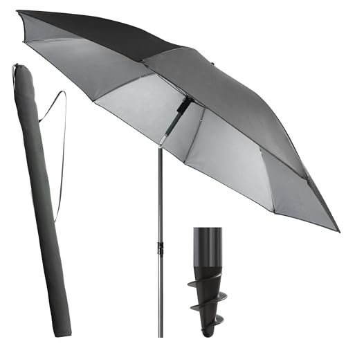 Menz Sonnenschirm Balkon + Sonnenschirmhülle - UV50+ Strandschirm 180 cm, Balkonschirm mit Knickfunktion, Gartenschirm, Sonnenschirm Strand - Fb. Anthrazit