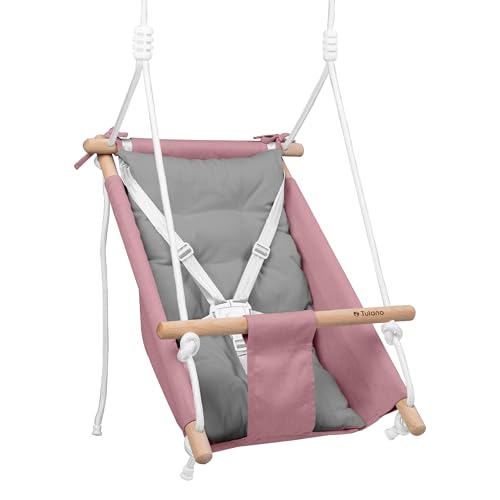 Tulano Hop 40 | 3-in-1 Babyschaukel Kinder Schaukelwippe mit Sicherheitsgurt | Indoor & Outdoor | Holz & Baumwolle | bis 60 kg | Beidseitige Polsterung | Baby Kleinkindschaukel ab 6 Monaten