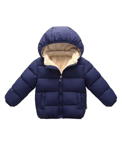 JiAmy Baby Winterjacke Jungen Mädchen Gefüttert Warm Abnehmbarer Kapuzen Steppjacke Kleinkinder Winddicht Outdoor Winter Mantel Oberbekleidung für 2-3 Jahre, Navy Blau