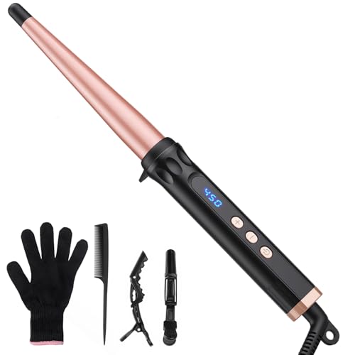 YEGUBEGU Lockenstab Kegelförmig 13-25mm, Gleichmäßige Wärme Durch Keramikbeschichtung, LCD-Display mit 14 Stufen 100-230°C, für Natürliche Beach Waves & Definierte Locken, für Feines & Dickes Haar