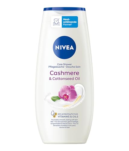 NIVEA Cashmere & Cottonseed Oil Pflegedusche, pH-hautneutrales Duschgel mit Vitaminen und wertvollen Ölen, feuchtigkeitsspendende Cremedusche mit Orchideen-Duft (250 ml)