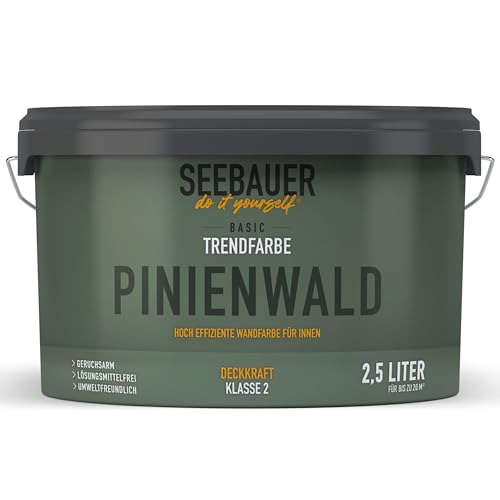 SEEBAUER diy Trendfarbe Dunkelgrün 2,5L (No. T09 Pinienwald) für den Innenbereich - Edelmatte Wandfarbe Grün - Hochdeckende Innenfarbe in Profi-Qualität