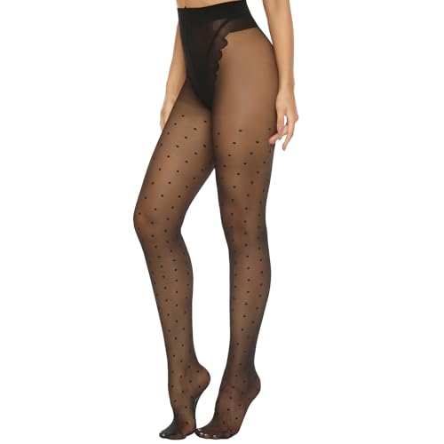 MANZI Damen Strumpfhose Mit Muster Schwarz Elastisch Transparent Feinstrumpfhose,Tupfenmuster
