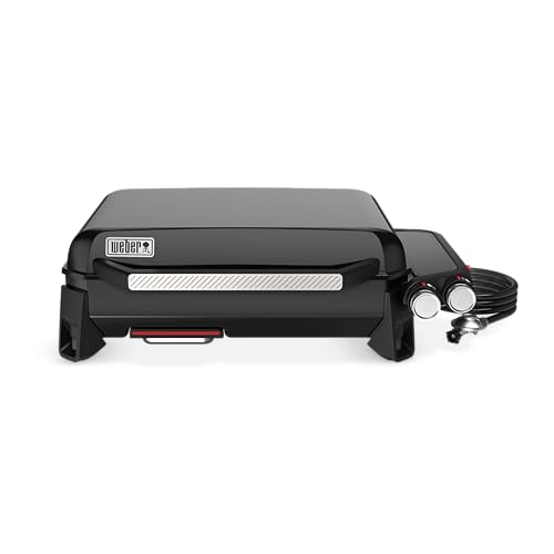 Weber Slate GP 56cm Premium Plancha Grill / 2 Brenner, Gleichmäßige Hitze bis zum Rand, Bis zu 260 °C, Porzellanemaillierte Antihaft-Grillfläche (56 x 41 cm), Höhenverstellbare Füße, Schwarz